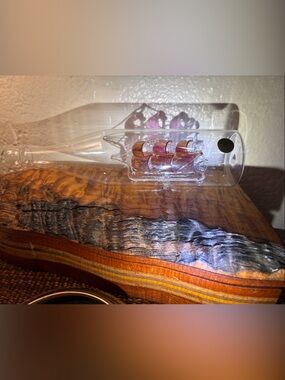 Glass Nautical Ship in Bottle - Clear with Pink and Gold Accents
